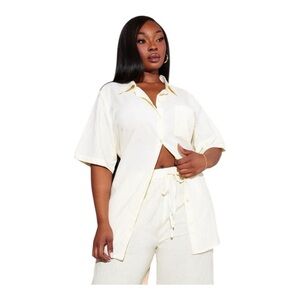 PrettyLittleThing Stone Linen-Look Oversized Boxy Short Sleeve Shirt